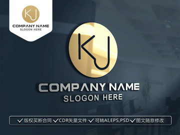 KJ字母金色LOGO设计