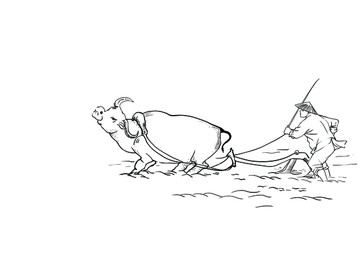 牛拉犁五谷插畫