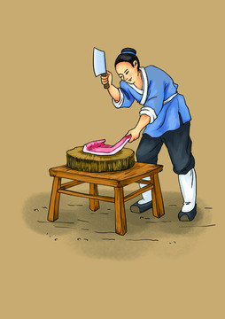 剁肉插畫臘腸香腸