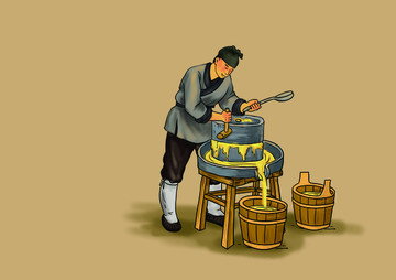 石磨香油插畫