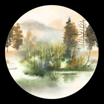 圓形寫意山水裝飾畫