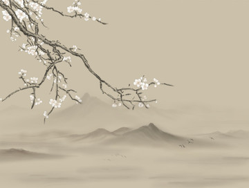 新中式背景墻畫梅花