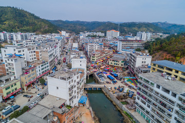 江西赣州农村乡镇集市风光航拍