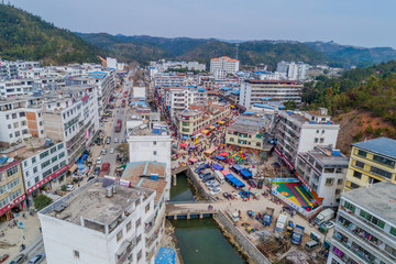 江西赣州农村乡镇集市风光航拍