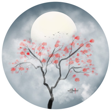 水墨花鳥(niǎo)裝飾畫(huà)