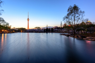 玉渊潭八一湖中央电视塔夜景