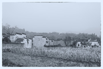 徽州古镇黑白照片