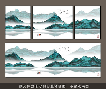 新中式客厅沙发意境山水画