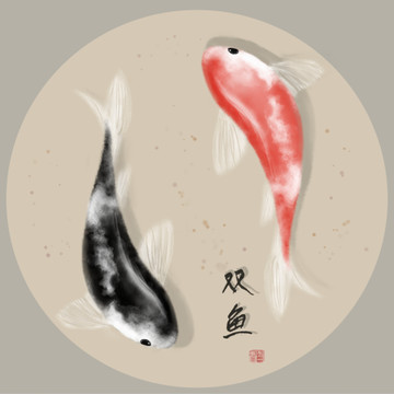 手繪錦鯉插畫