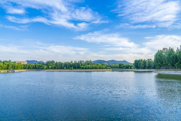 蓝天白云湖景风景