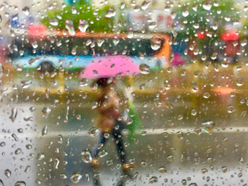 雨中行人  打伞的