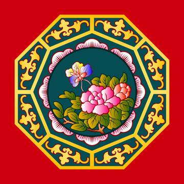 八方來福粉彩牡丹紋