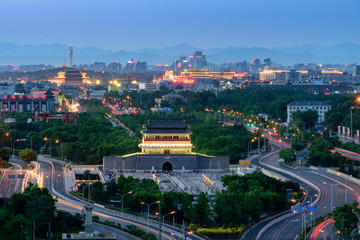 俯瞰北京中轴线永定门夜景