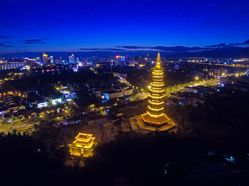 金华万佛塔夜景航拍