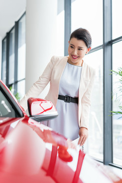 年轻商务女子选购汽车