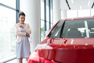 年轻商务女子选购汽车