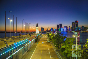 山东青岛东部新区海滨夜景