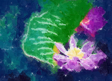 荷花油畫
