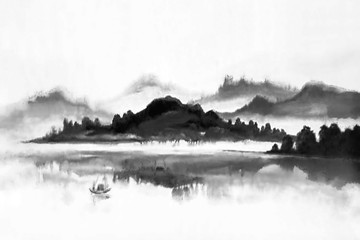 抽象山水畫創(chuàng)意水墨畫