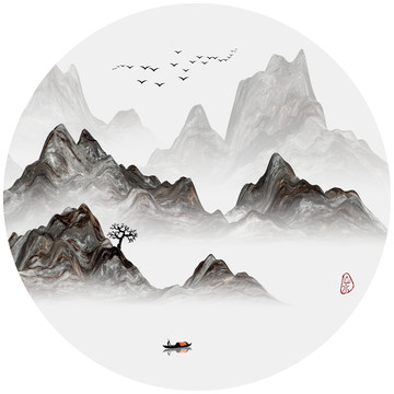 新中式高山云雾山水装饰画