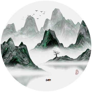 新中式抽象意境水墨山水裝飾畫