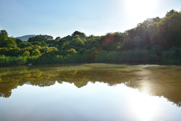 夕阳下的湖泊