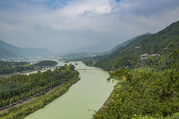 四川成都都江堰景区全景