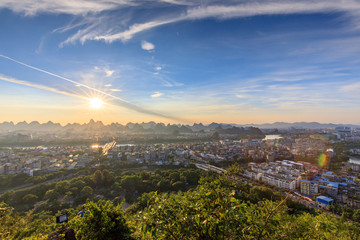 广西桂林城区全景漓江夕阳