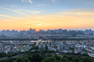 广西桂林城区全景漓江夕阳