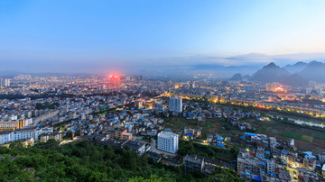 俯瞰广西贺州全景夜景