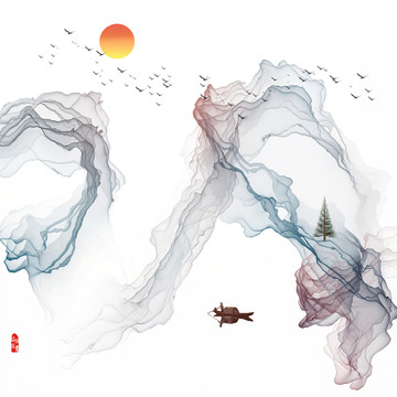 水墨意境山水裝飾畫