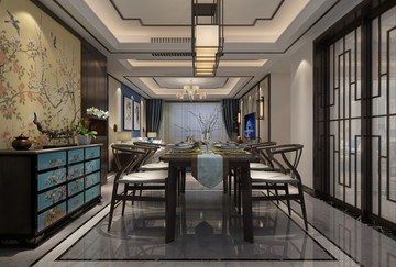 新中式客餐廳效果圖