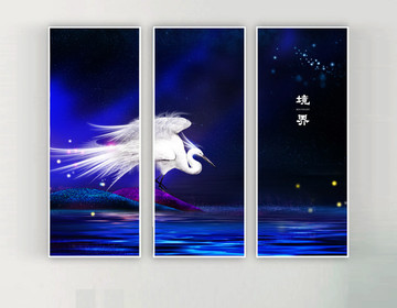 新中式白鷺風(fēng)格客廳裝飾無框畫