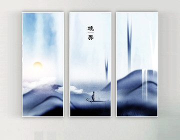 新中式風(fēng)格客廳裝飾無(wú)框畫(huà)
