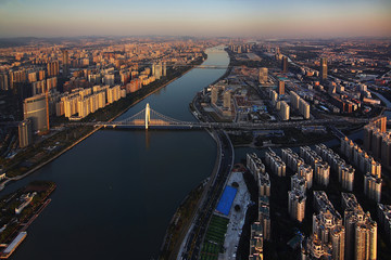 广州塔鸟瞰城市风光黄昏