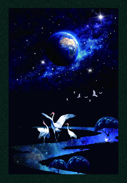 在宇宙中漫步的仙鶴