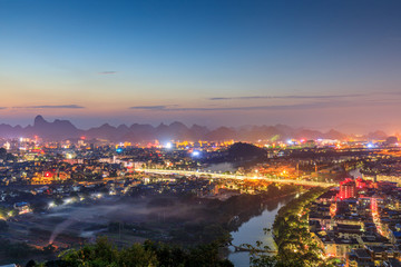 俯瞰桂林漓江桥小东江夜景