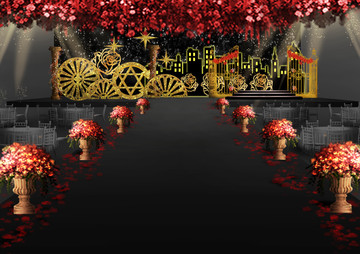 紅金色婚禮效果圖