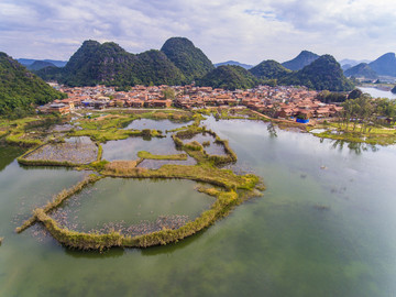 航拍云南文山丘北普者黑风景区