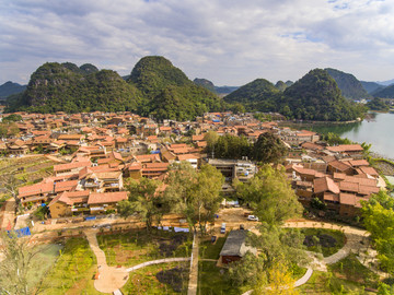 航拍云南文山丘北普者黑风景区