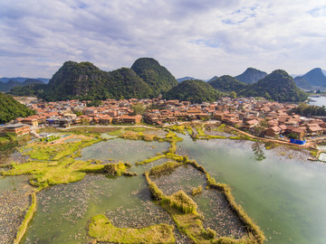 航拍云南文山丘北普者黑风景区