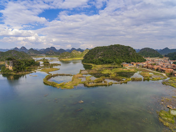 航拍云南文山丘北普者黑风景区