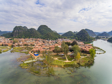 航拍云南文山丘北普者黑风景区