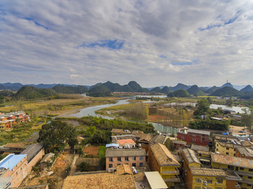 航拍云南文山丘北普者黑风景区