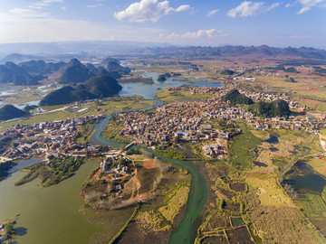 航拍云南文山丘北普者黑风景区