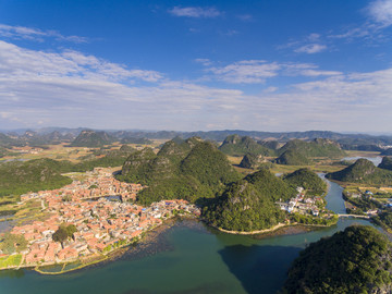 航拍云南文山丘北普者黑风景区