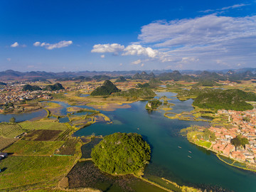 航拍云南文山丘北普者黑风景区