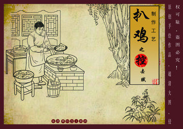 扒雞制作工藝燒雞插畫