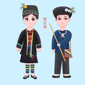 哈尼族少數(shù)民族男女服飾矢量