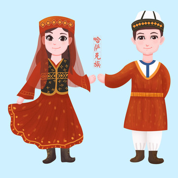 哈薩克族少數(shù)民族男女服飾矢量